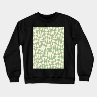 Green and Cream Distorted Warped Checkerboard Pattern IV Crewneck Sweatshirt